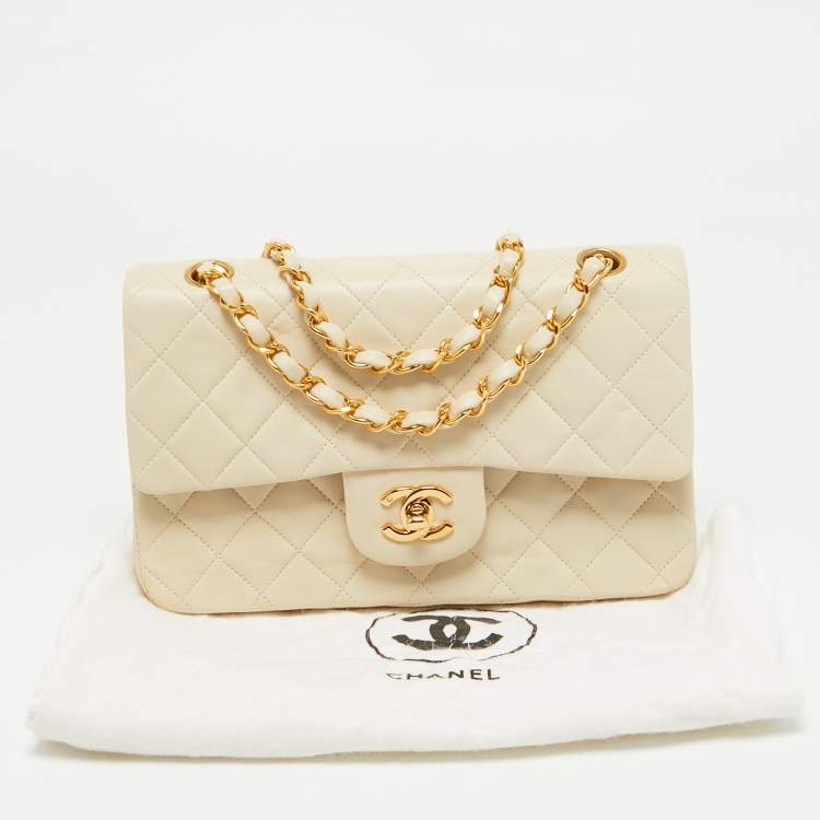 Chanel Small Classic Double Flap Bag in Cream Quilted Leather