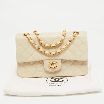 Chanel Small Classic Double Flap Bag in Cream Quilted Leather