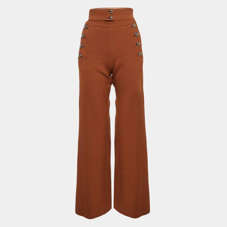 Chloé Brown Rust Virgin Wool Wide Leg Pants – Size S