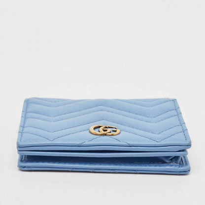Gucci Blue Matelassé Leather GG Marmont Card Case