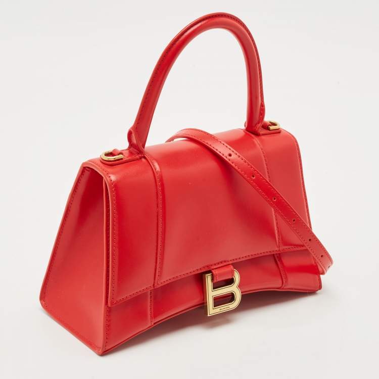 Balenciaga Red Leather Small Hourglass Top Handle Bag