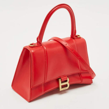 Balenciaga Red Leather Small Hourglass Top Handle Bag
