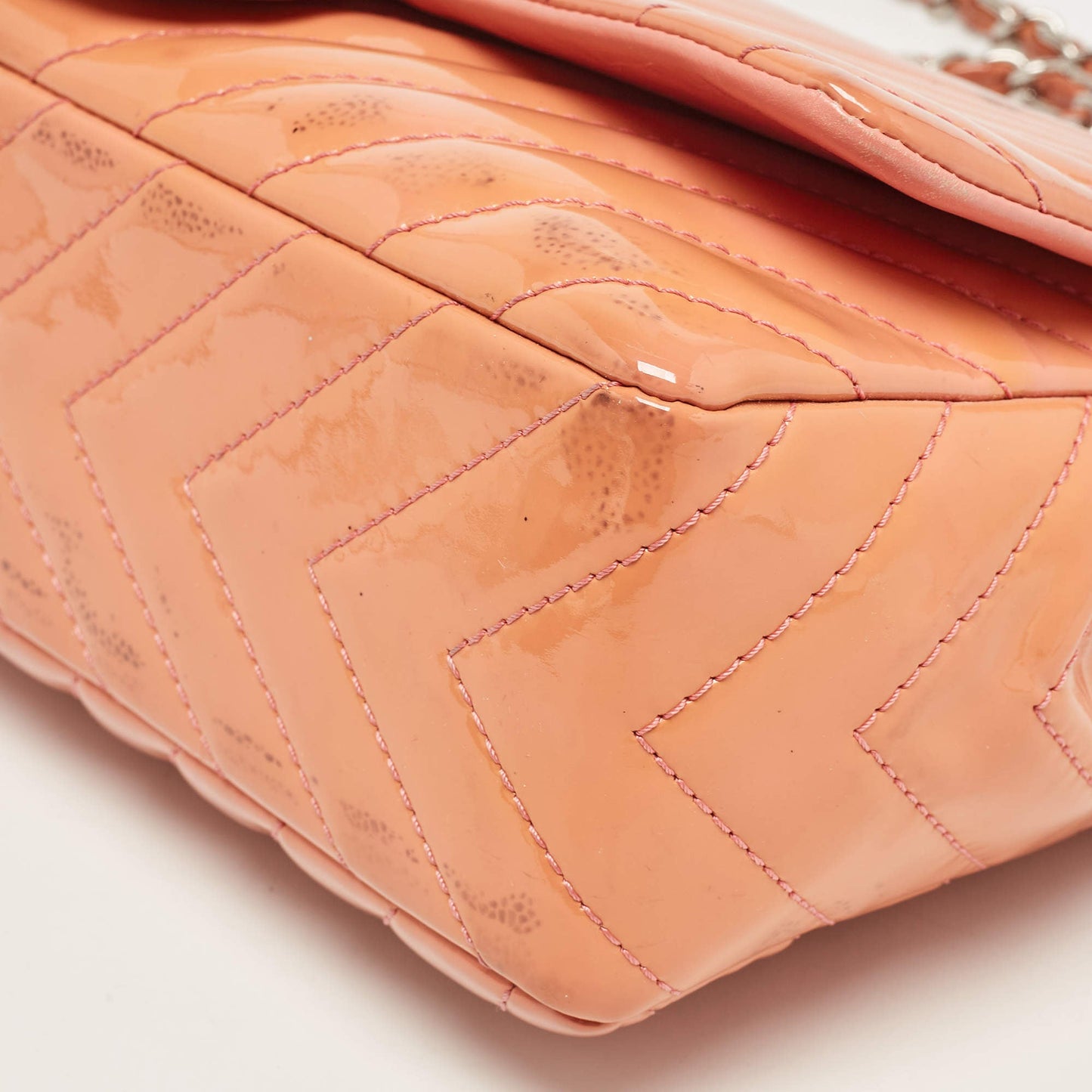 Chanel Pink Chevron Patent Leather Jumbo Flap Bag