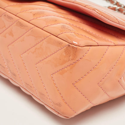 Chanel Pink Chevron Patent Leather Jumbo Flap Bag