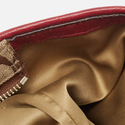 Coach Signature Carrie Tote – Beige & Burgundy Canvas Leather Shoulder Bag