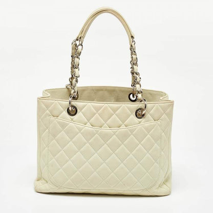 Chanel Cream Quilted Caviar Leather CC Tote