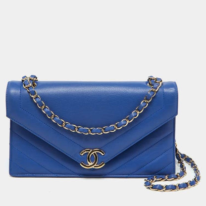 Chanel Blue Chevron Leather Medium Coco Envelope Flap Bag – Gold Hardware