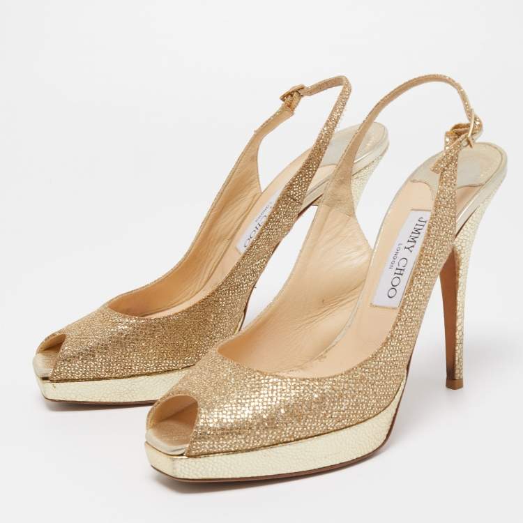 Jimmy Choo Gold Lurex Nova Slingback Heels Size 39