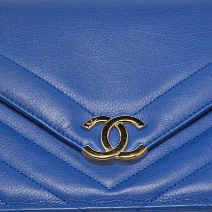 Chanel Blue Chevron Leather Medium Coco Envelope Flap Bag – Gold Hardware