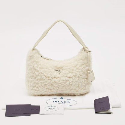 Prada White Wool Re-Edition 2000 Shoulder Bag