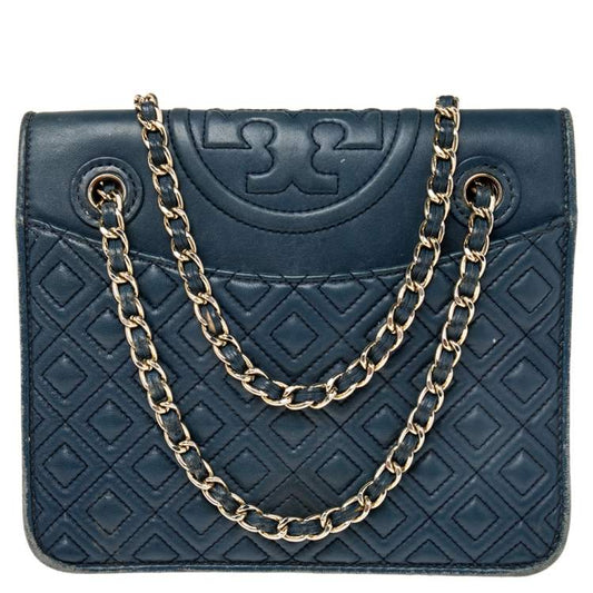 Tory Burch Blue Leather Medium Fleming Shoulder Bag