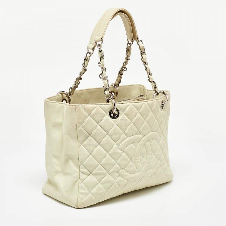 Chanel Cream Quilted Caviar Leather CC Tote