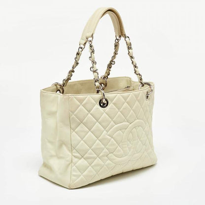 Chanel Cream Quilted Caviar Leather CC Tote