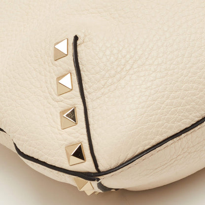 Valentino Rockstud Small Cream Leather Flip Lock Hobo
