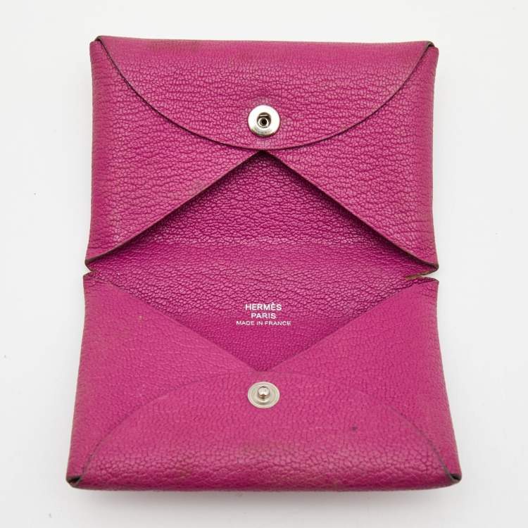 Hermès Cyclamen Chevre Mysore Leather Calvi Card Holder