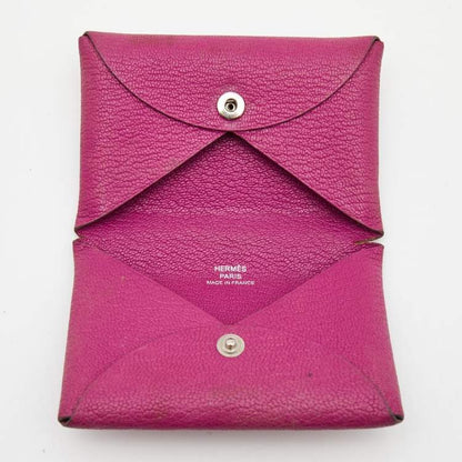 Hermès Cyclamen Chevre Mysore Leather Calvi Card Holder