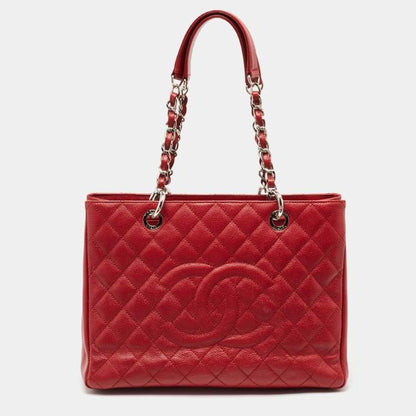 Chanel GST Tote in Red Quilted Caviar Leather with Silver Hardware