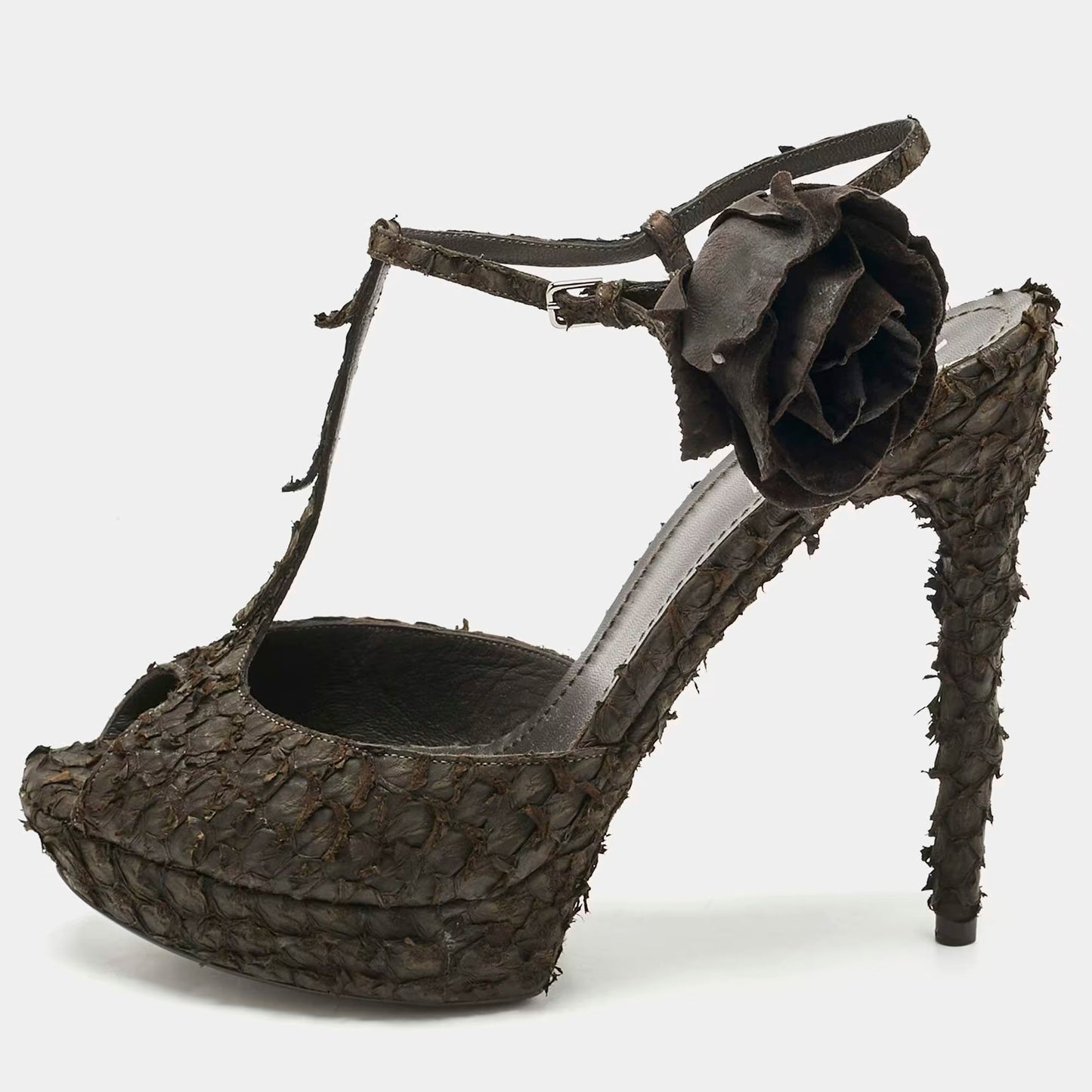 Yves Saint Laurent Dark Brown Python Platform Sandals Size 39.5