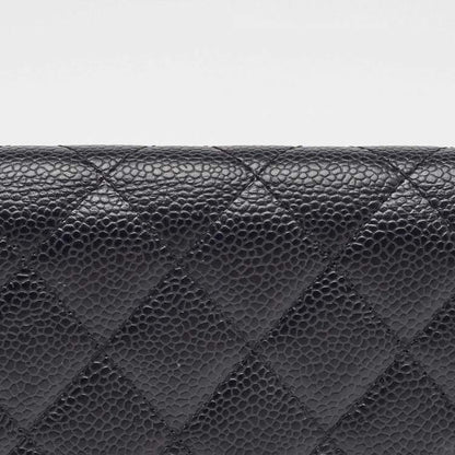 Chanel Black Quilted Caviar Leather L Yen Continental Wallet