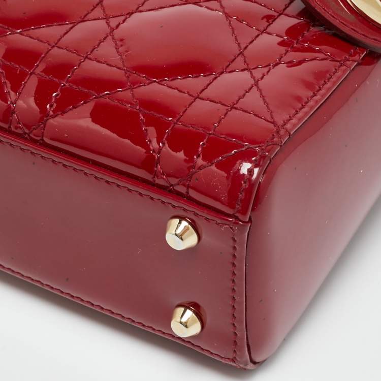 Dior Lady Dior Mini Red Cannage Patent Leather Tote Bag