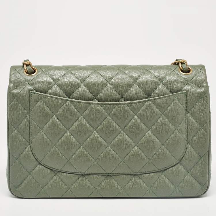 Chanel Green Caviar Leather Jumbo Classic Double Flap Bag