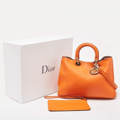 Dior Large Orange Leather Diorissimo Shopper Tote – With Pouch