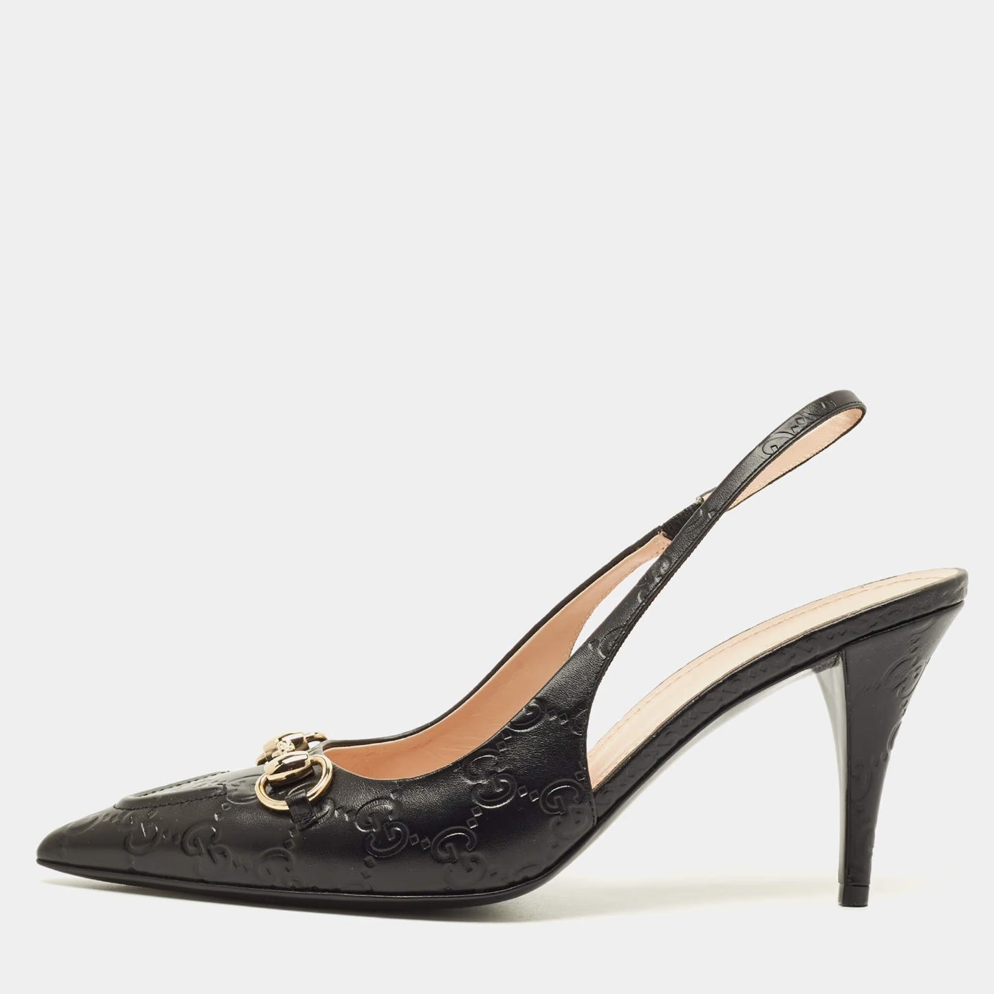 Gucci Werin Size 39.5 Black Guccissima Leather Slingback Pumps