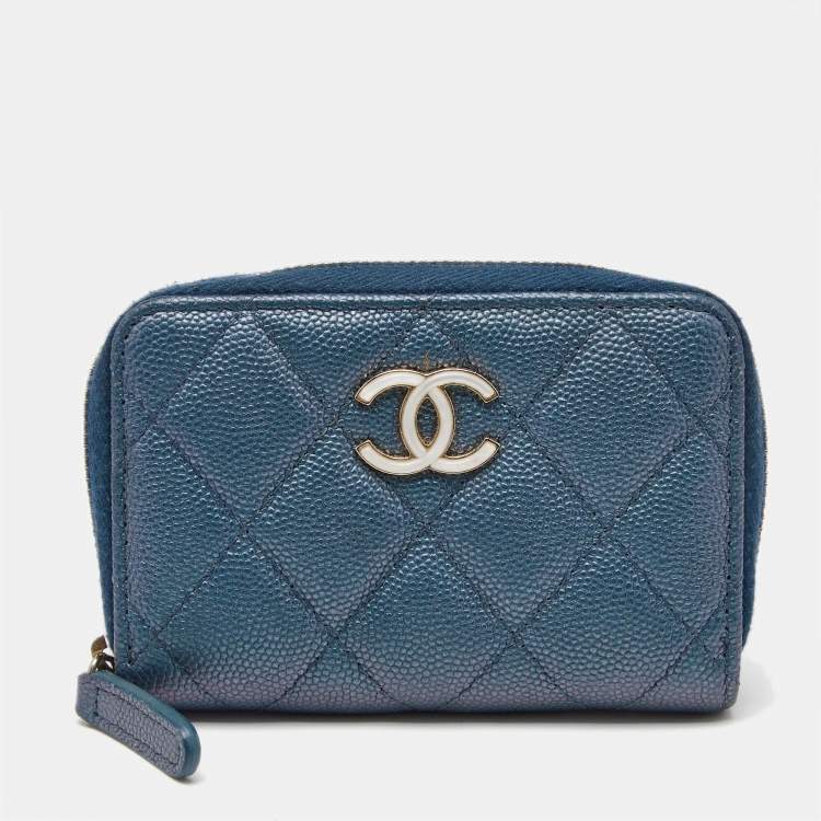 Chanel Zipped Coin Purse in Blue Shimmer Caviar Leather