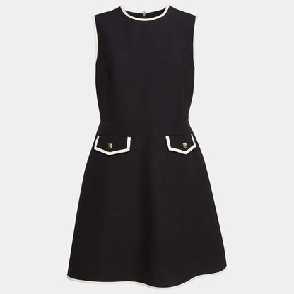 Valentino Black Wool Stud Button Detail Short Dress – Size M – Brand New