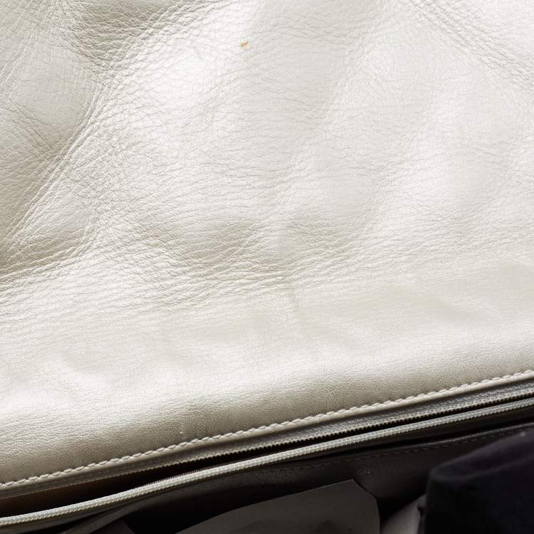 Chanel Metallic Grey Quilted Leather Maxi Classic Single Flap Bag