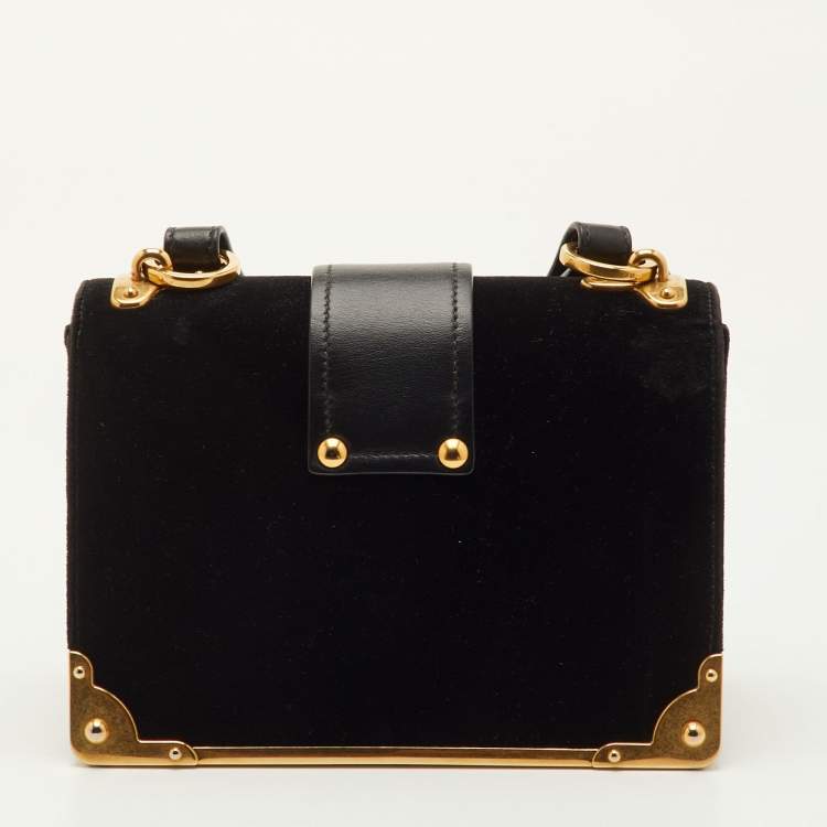 Prada Cahier Black Velvet and Leather Shoulder Bag