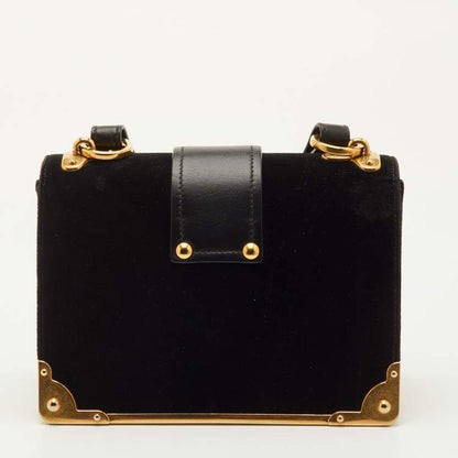 Prada Cahier Black Velvet and Leather Shoulder Bag