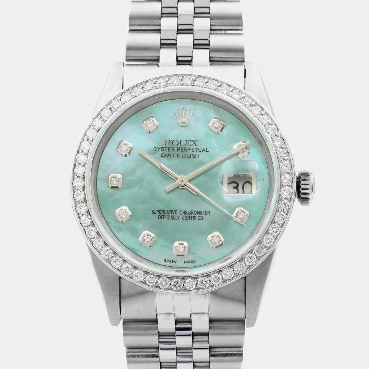 Rolex Datejust 16014 Teal Stainless Steel 45mm