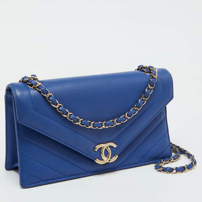 Chanel Blue Chevron Leather Medium Coco Envelope Flap Bag – Gold Hardware