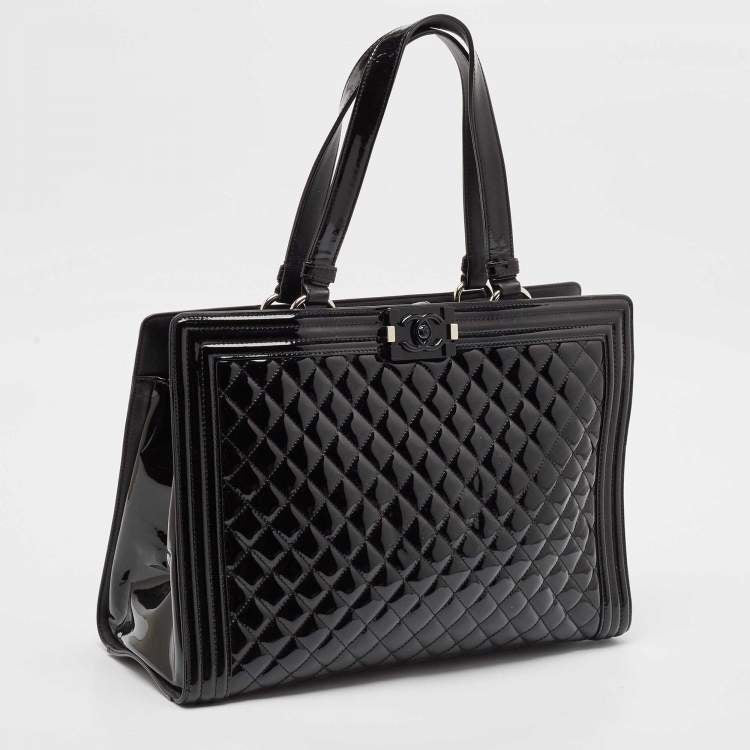Chanel Black Quilted Patent Leather Large Shopper Tote
