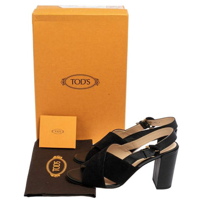 Tod’s Black Crisscross Block Heel Sandals - Size 37.5