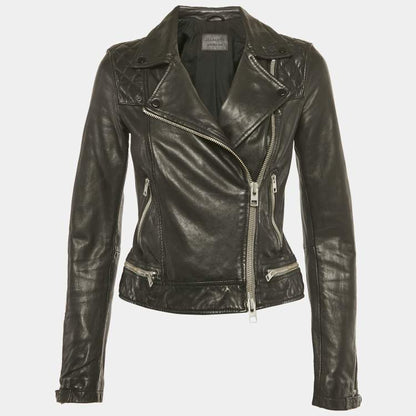 AllSaints Black Leather Biker Jacket – Women’s Size S
