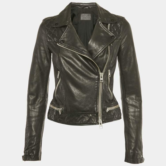 AllSaints Black Leather Biker Jacket – Women’s Size S