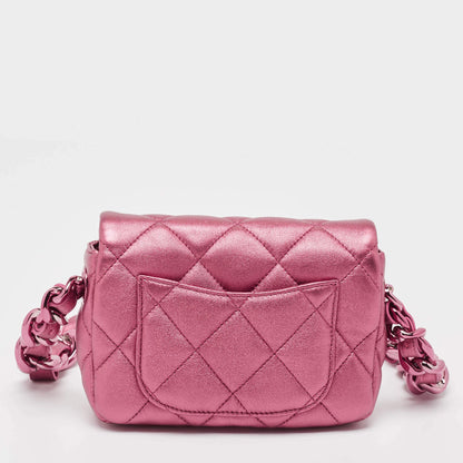 Chanel Mini Flap Bag in Metallic Pink Quilted Leather