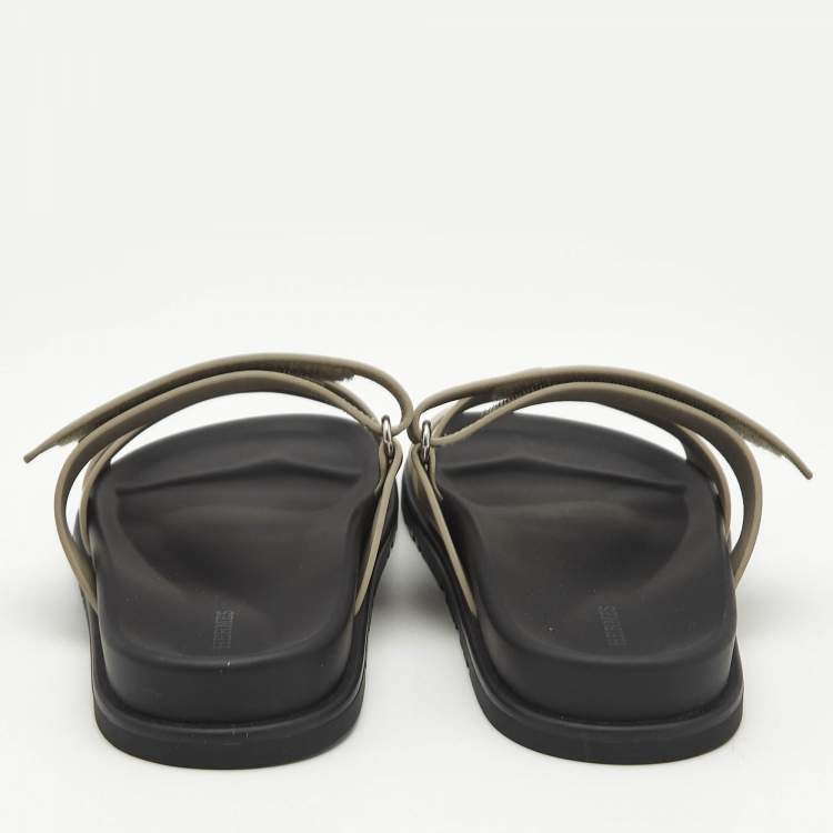 Hermès Grey Leather Chypre Sandals 42.5