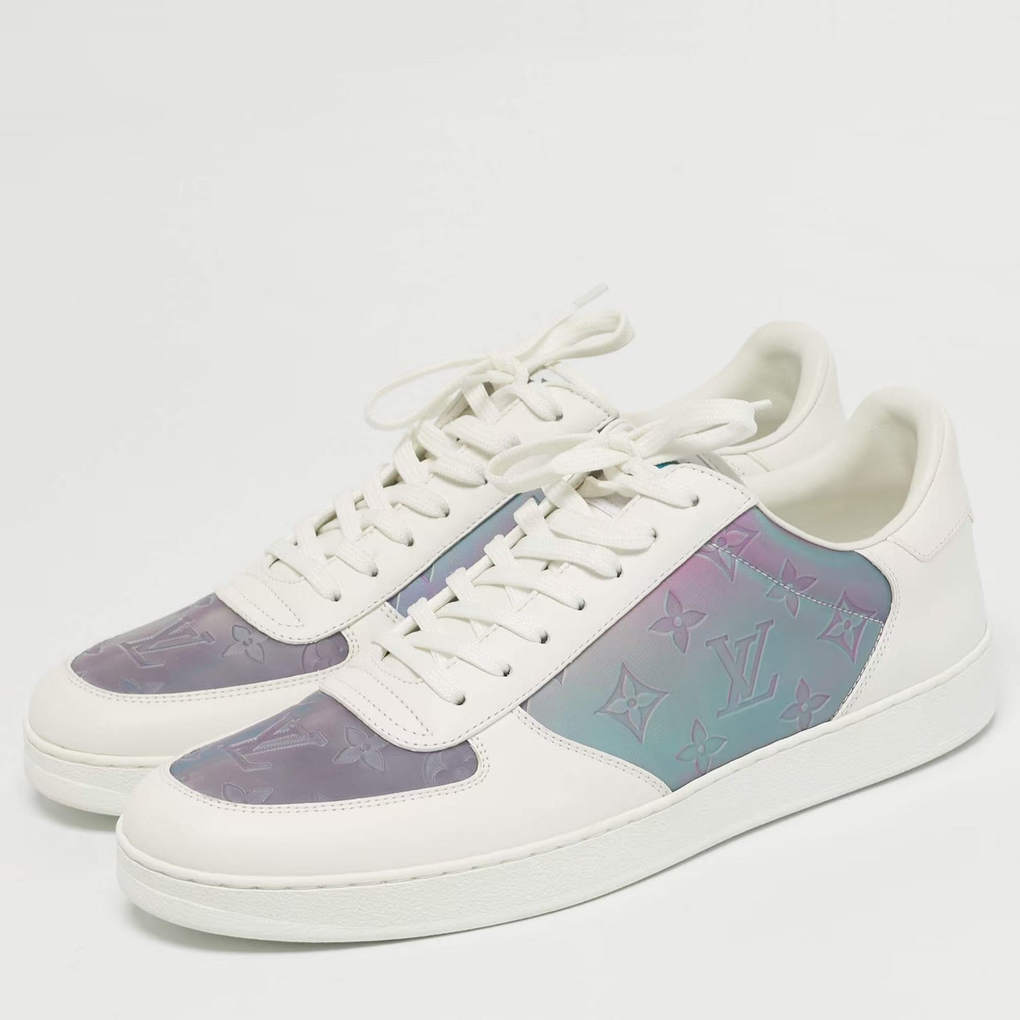 Louis Vuitton Rivoli Size 42.5 White/Iridescent Leather and Monogram PVC Low Top Sneakers