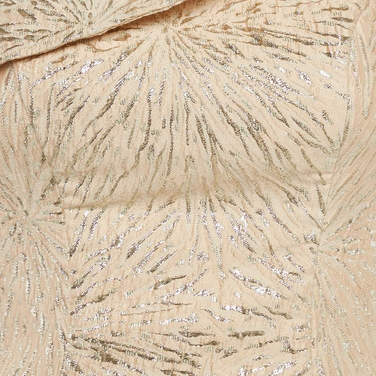 Jovani Beige Lurex Jacquard One-Shoulder Ruffle Gown – Size M – Brand New