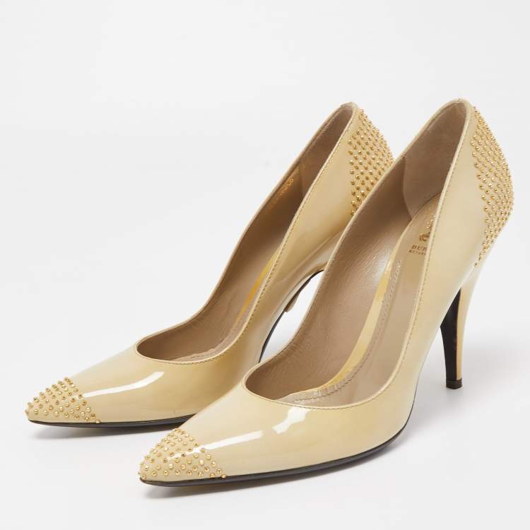 Burberry Beige Patent Leather Studded Pumps Size 38