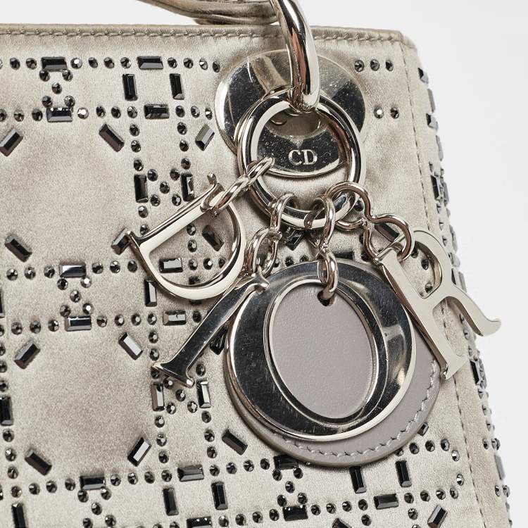 Mini Lady Dior Grey Satin with Beaded Cannage | Fair Condition