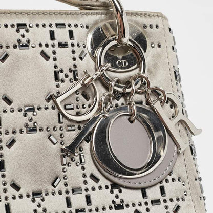 Mini Lady Dior Grey Satin with Beaded Cannage | Fair Condition