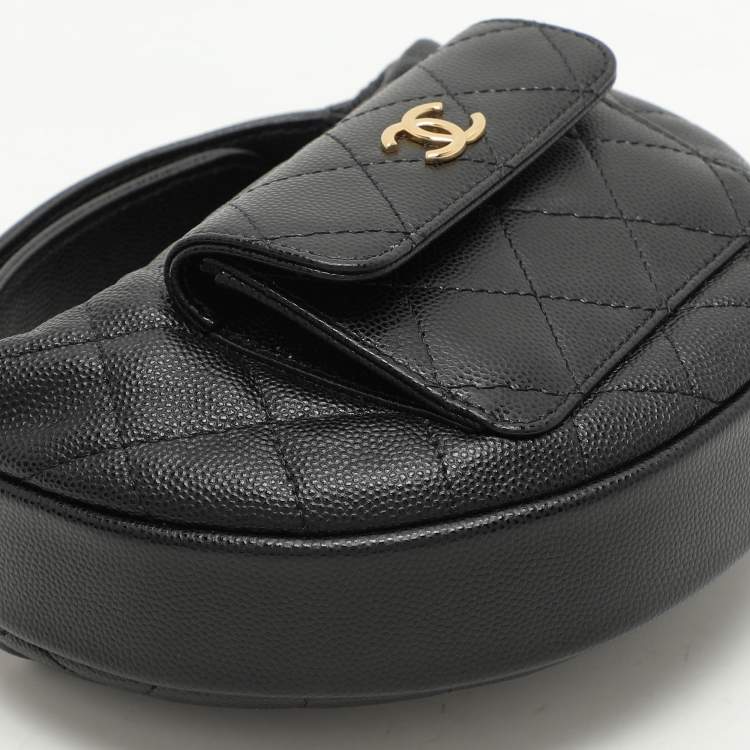 Chanel Mini Round Hobo in Black Quilted Caviar Leather