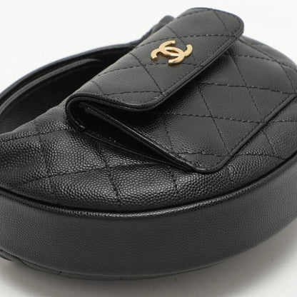 Chanel Mini Round Hobo in Black Quilted Caviar Leather