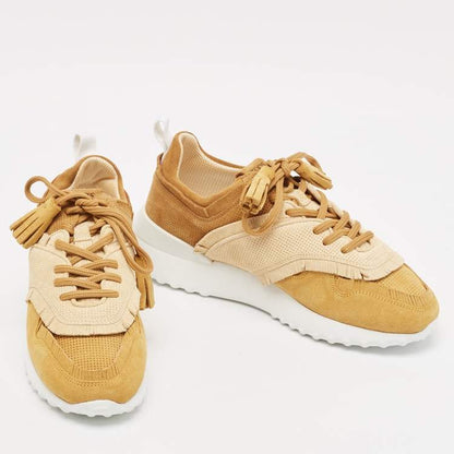 Tod’s Brown & Beige Perforated Suede Fringe Sneakers - Size 39