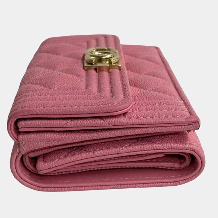 Chanel Pink Quilted Caviar Boy Flap Compact Wallet