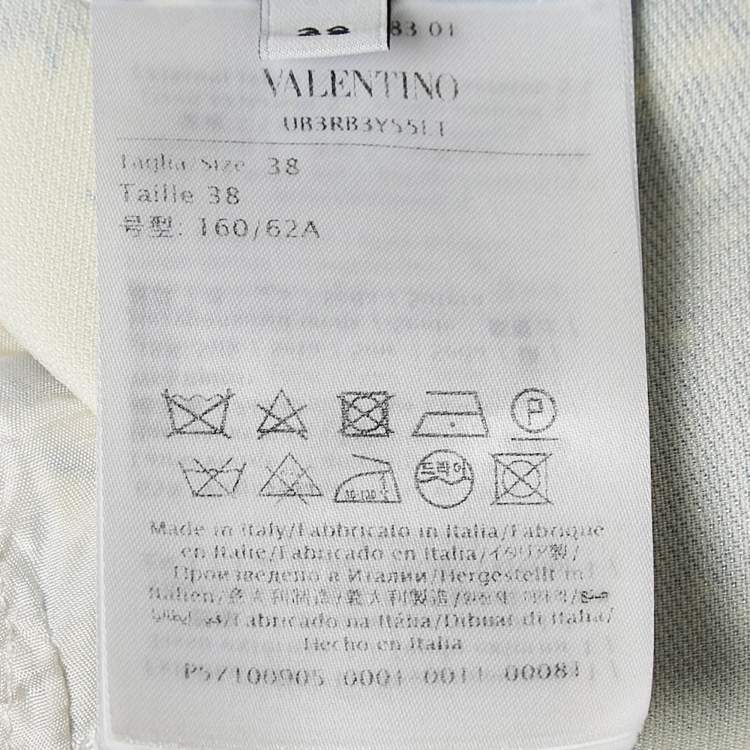 Valentino Blue Floral Print Wool Blend Wide-Leg Trousers – Size S